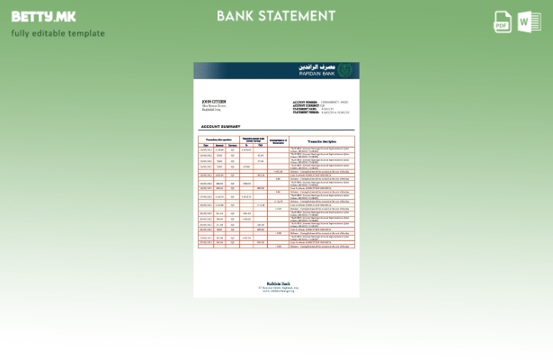 модерен стил Ирак Рафидаин доказ за адреса шаблон за извод од банка